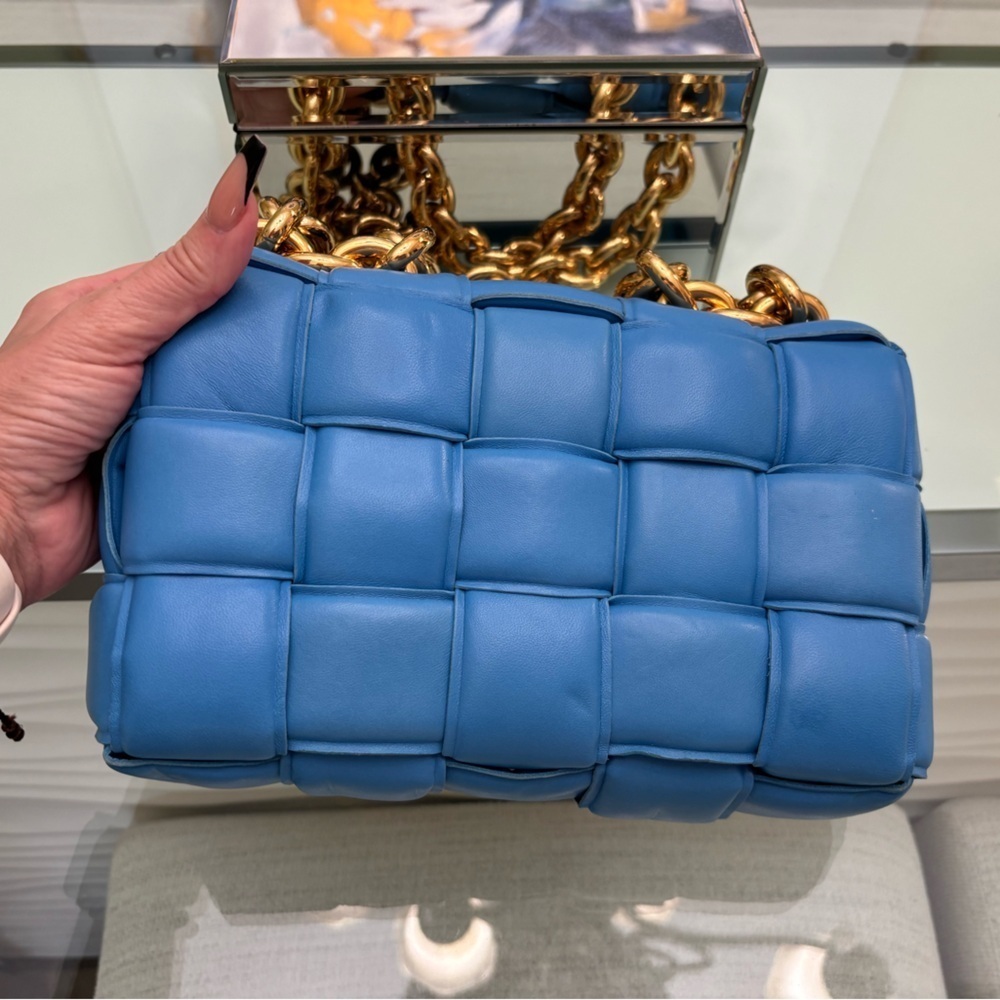 Authentic Blue Quilted Padded Chain Cassette Bag - Picture 9 of 13